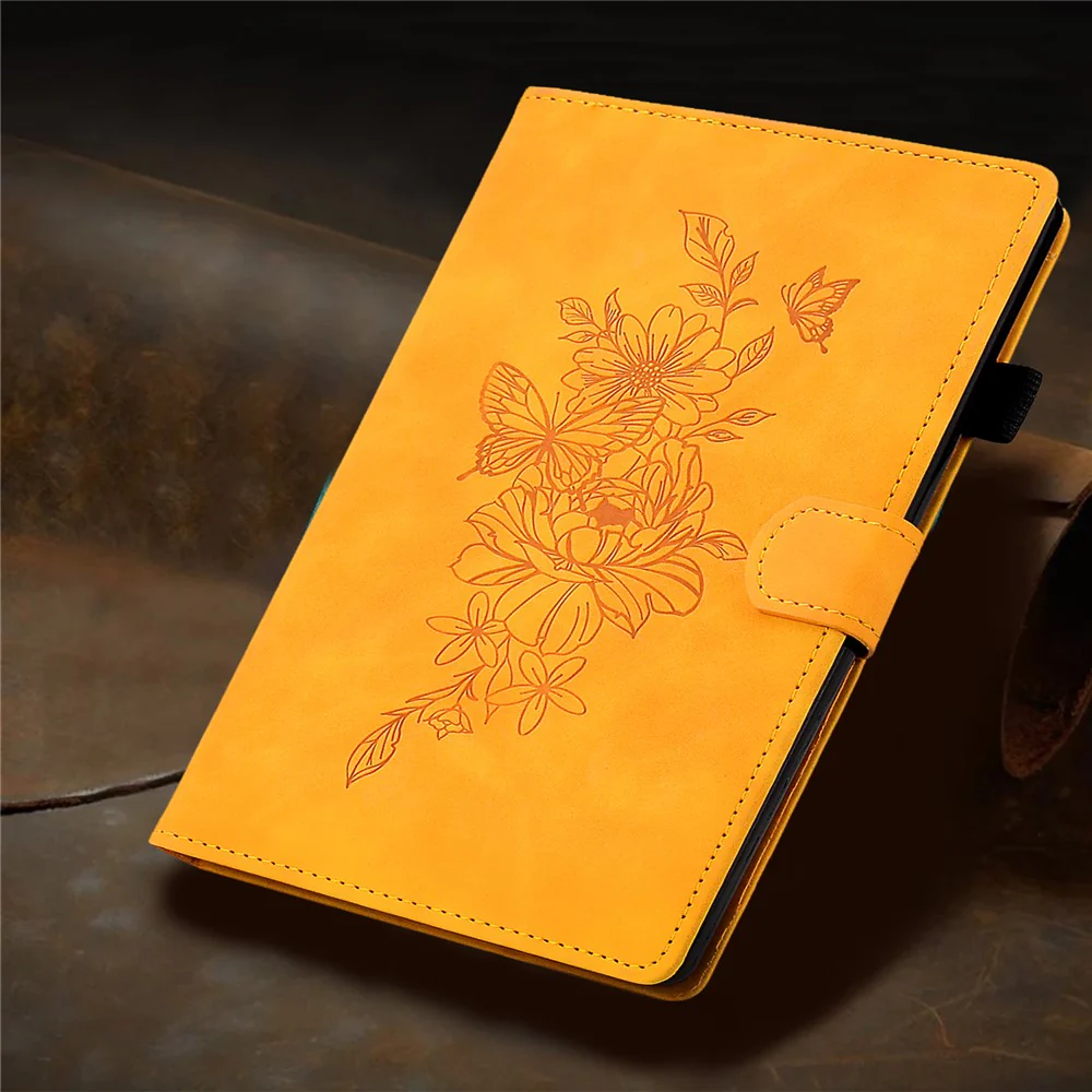 For Lenovo Tab P11 / J606F Butterfly Flower Pattern Imprinted PU Leather Stitching Line Smart Tablet Cover with Card Holder Stand Shockproof Case - Khaki - Image 8