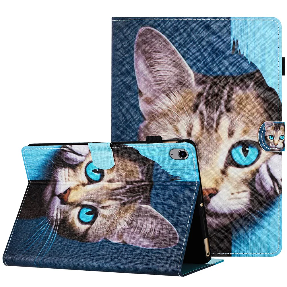 For Lenovo Tab P11 J606F Case Pattern Printed Anti-Drop PU Leather Folio Flip Tablet Cover - Cat