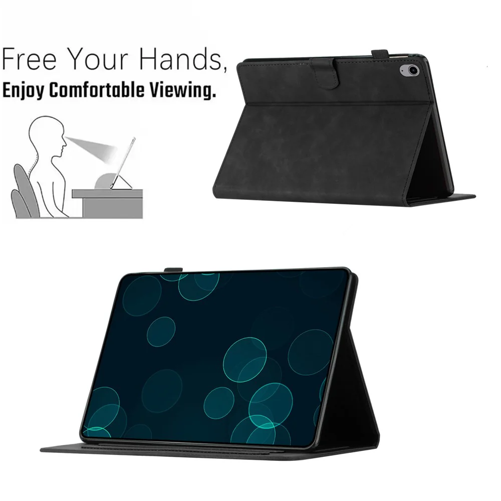 For Lenovo Tab P11 J606F Imprinted Leather Tablet Case Cover with Stand Card Holder - Black - Image 7