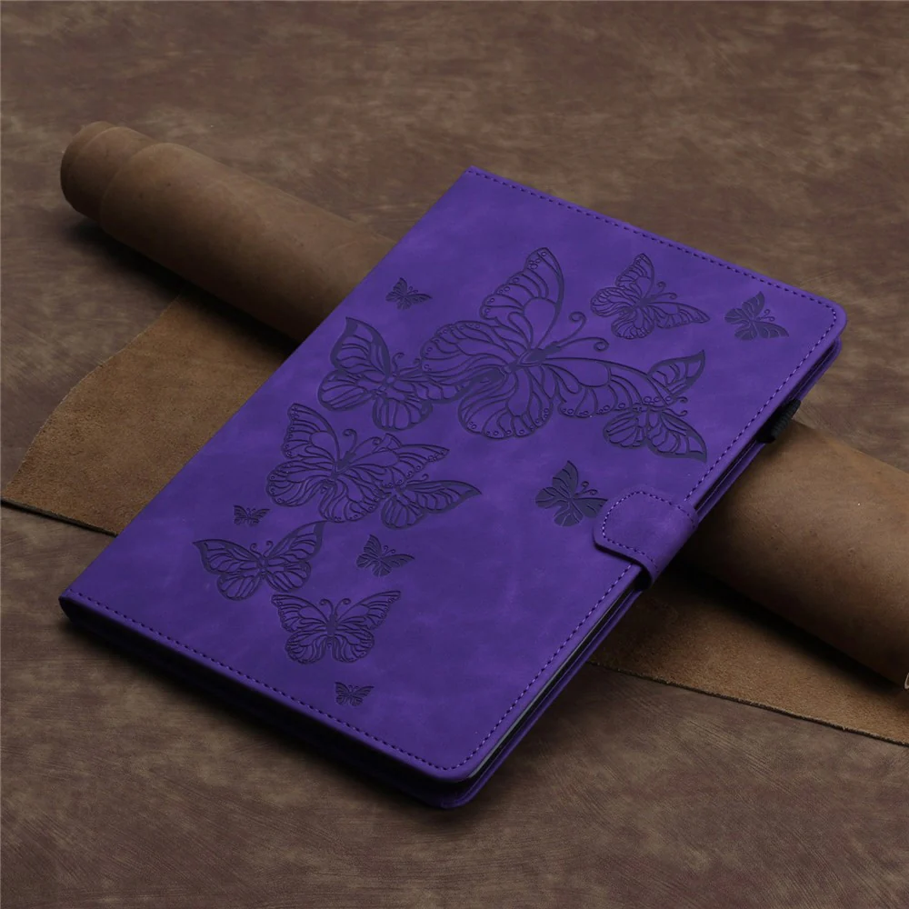 For Lenovo Tab P11 J606F Imprinted Leather Tablet Case Cover with Stand Card Holder - Purple - Image 8