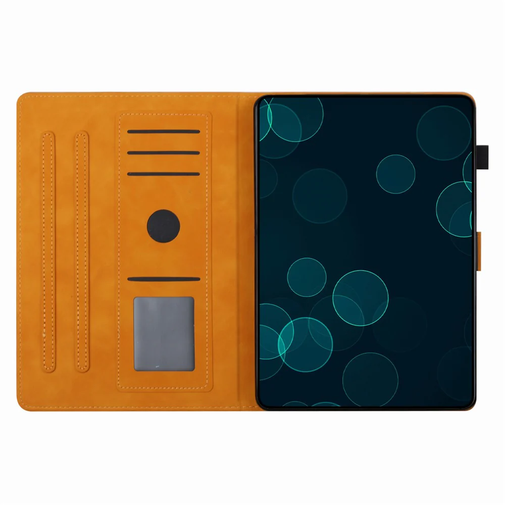 For Lenovo Tab P11 J606F Imprinted Leather Tablet Case Cover with Stand Card Holder - Yellow - Image 2