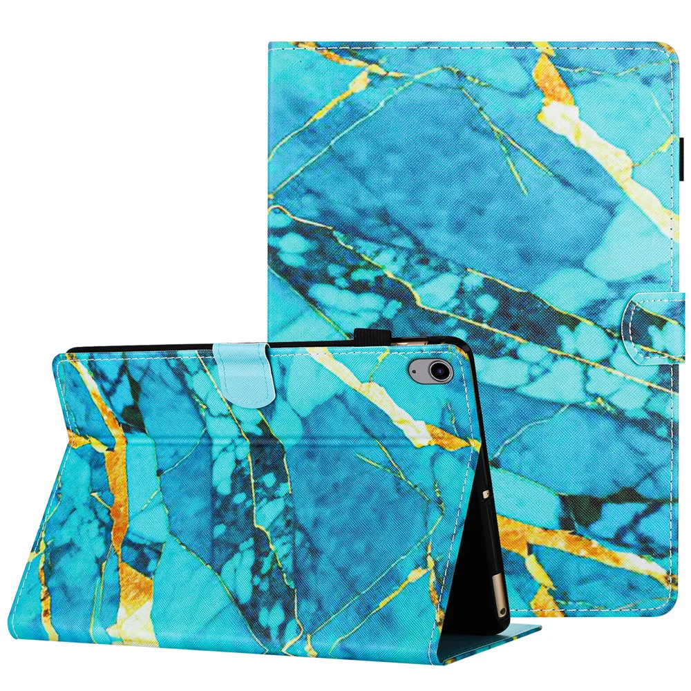 For Lenovo Tab P11 J606F Leather Case Pattern Smart Wake / Sleep Tablet Cover - Gold+Blue Marble