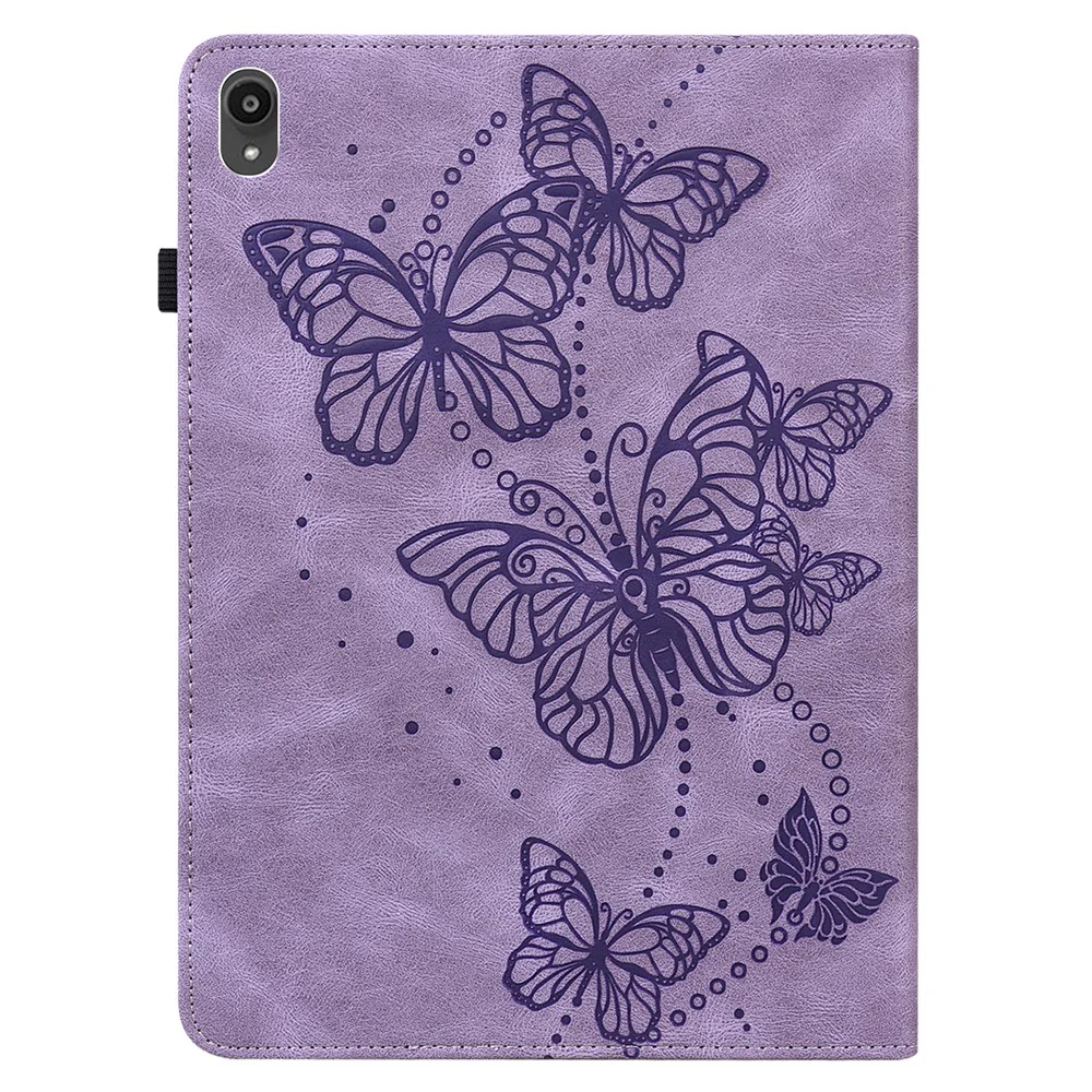 For Lenovo Tab P11 Plus Imprinting Butterflies Leather Built-in Card Slots Tablet Smart Cover Auto Wake/Sleep Stand Tablet Case - Purple - Image 3