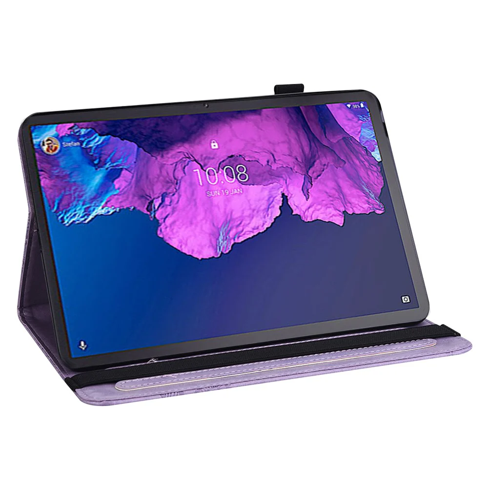 For Lenovo Tab P11 Plus Imprinting Butterflies Leather Built-in Card Slots Tablet Smart Cover Auto Wake/Sleep Stand Tablet Case - Purple - Image 4