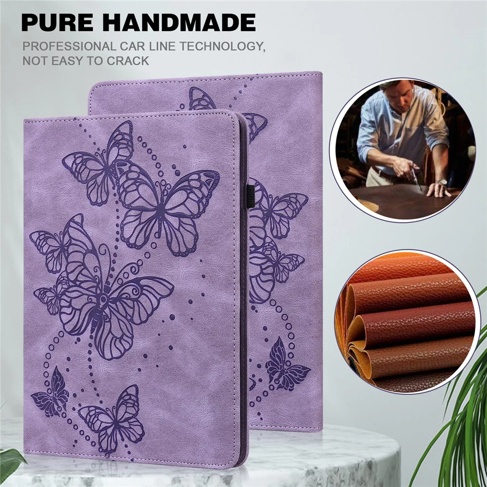 For Lenovo Tab P11 Plus Imprinting Butterflies Leather Built-in Card Slots Tablet Smart Cover Auto Wake/Sleep Stand Tablet Case - Purple - Image 5