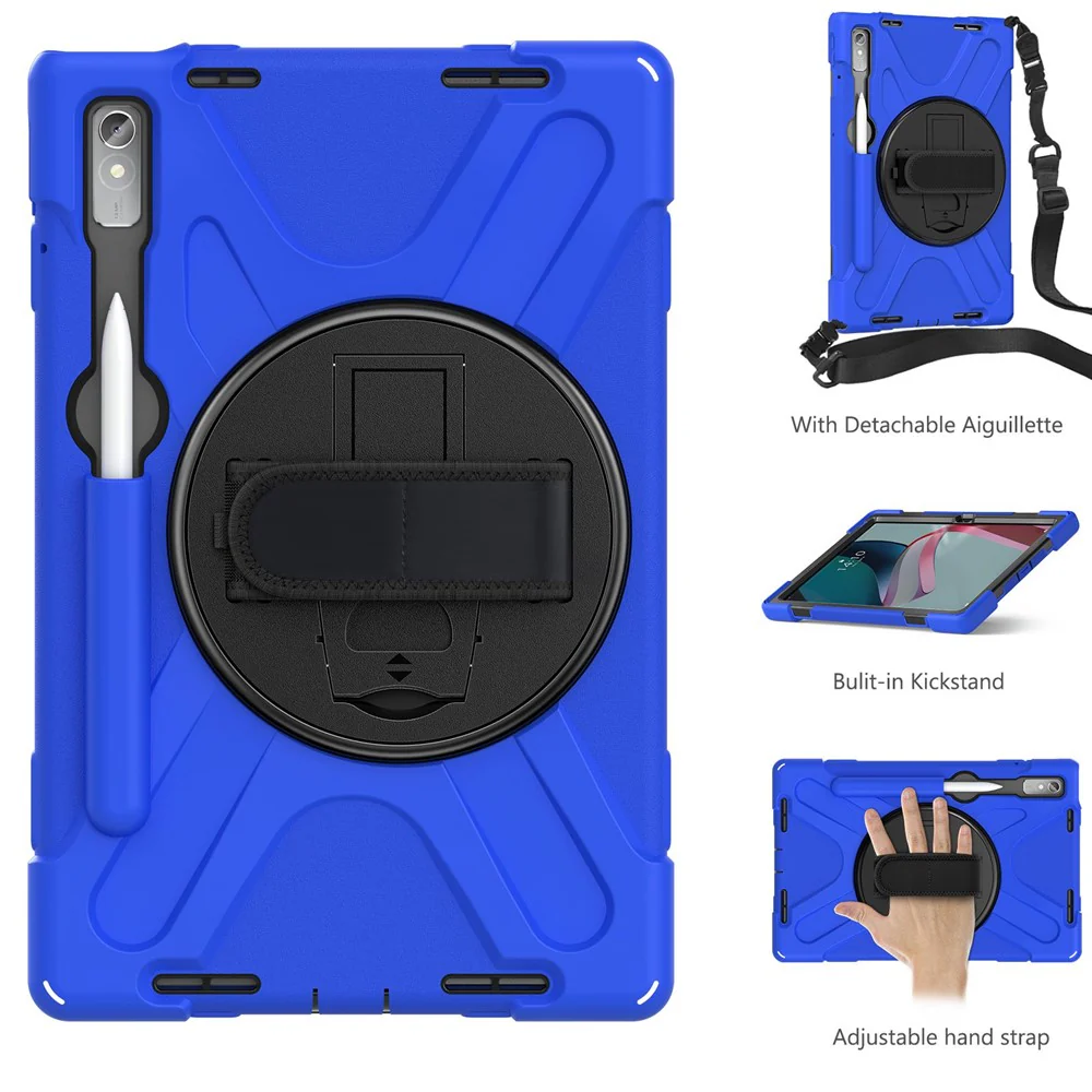 For Lenovo Tab P11 Pro Gen 2 Case Rotation Kickstand PC + Silicone Tablet Cover with Hand Strap / Shoulder Strap - Blue - Image 2