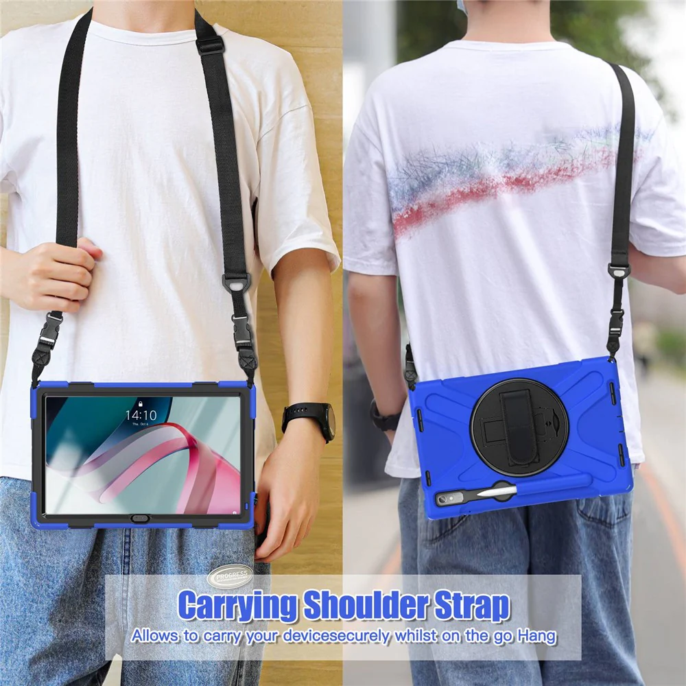 For Lenovo Tab P11 Pro Gen 2 Case Rotation Kickstand PC + Silicone Tablet Cover with Hand Strap / Shoulder Strap - Blue - Image 7