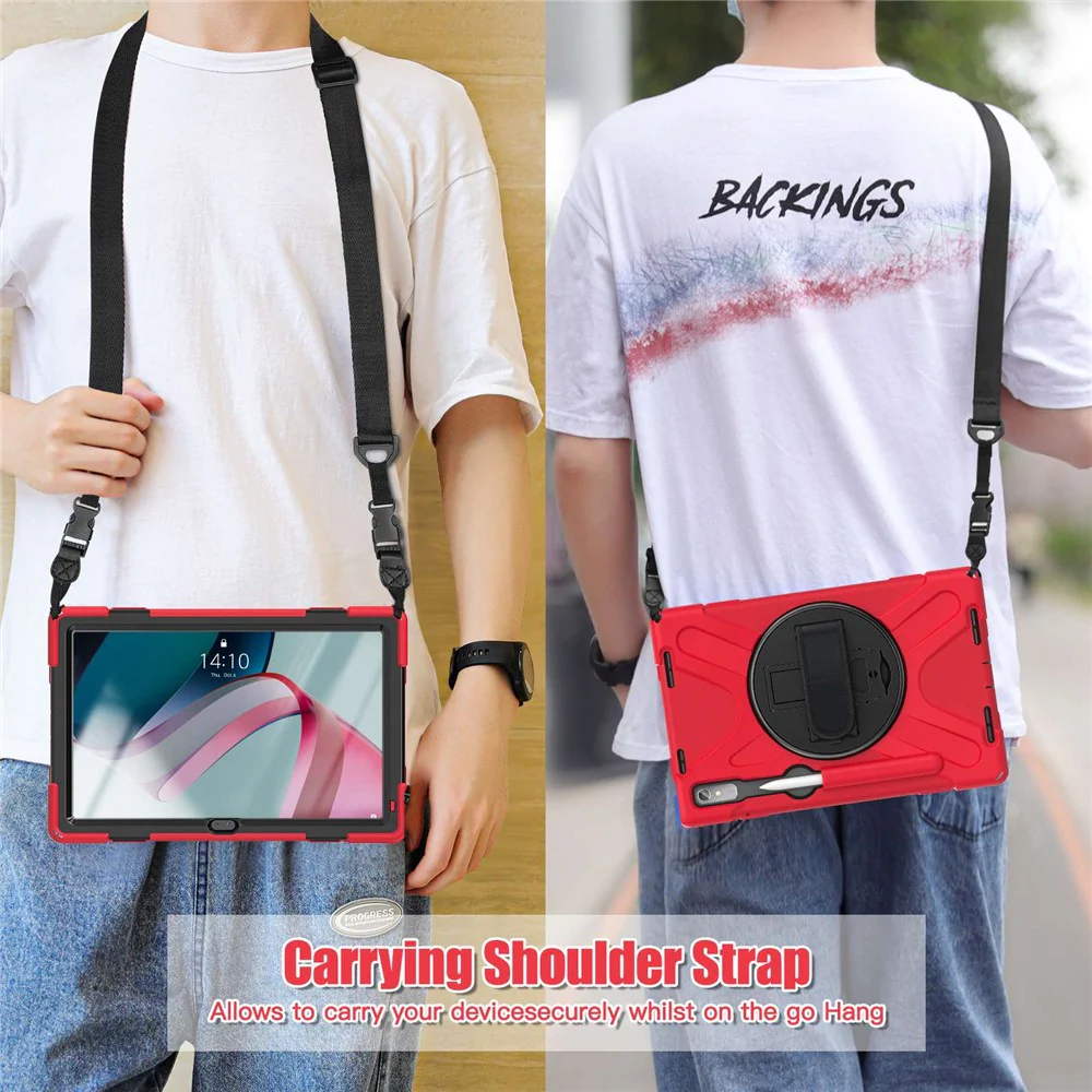 For Lenovo Tab P11 Pro Gen 2 Case Rotation Kickstand PC + Silicone Tablet Cover with Hand Strap / Shoulder Strap - Red - Image 7