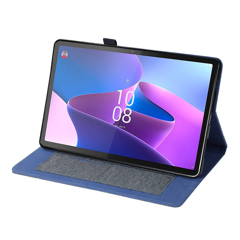 For Lenovo Tab P11 Pro Gen 2 Cloth Texture PU Leather Tablet Case Foldable Stand Card Holder Protective Cover - Blue - Image 3