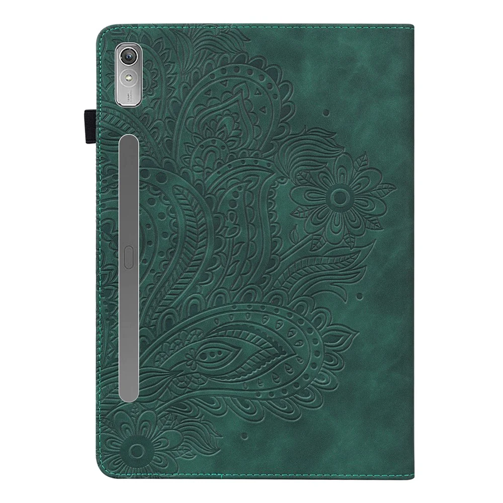 For Lenovo Tab P11 Pro Gen 2 PU Leather Stand Drop-proof Case Flower Imprinting Card Holder Tablet Cover - Green - Image 3