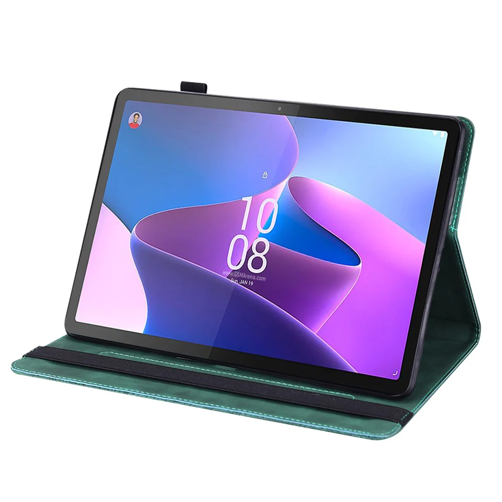 For Lenovo Tab P11 Pro Gen 2 PU Leather Stand Drop-proof Case Flower Imprinting Card Holder Tablet Cover - Green - Image 4
