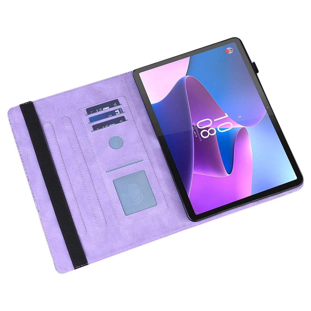 For Lenovo Tab P11 Pro Gen 2 PU Leather Stand Drop-proof Case Flower Imprinting Card Holder Tablet Cover - Purple - Image 5