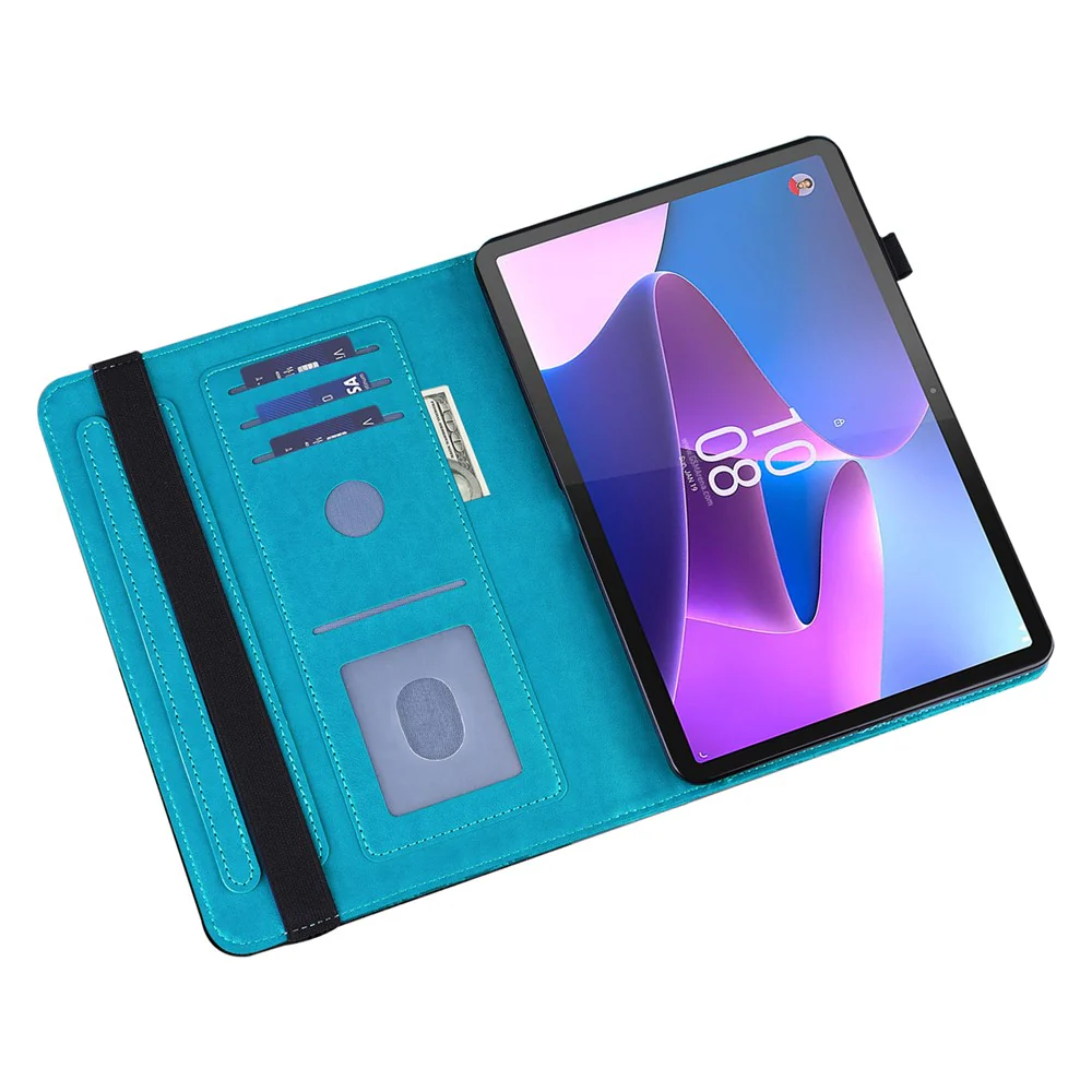 For Lenovo Tab P11 Pro Gen 2 PU Leather Tablet Stand Cover Butterfly Imprinted Card Holder Drop-proof Case - Blue - Image 6