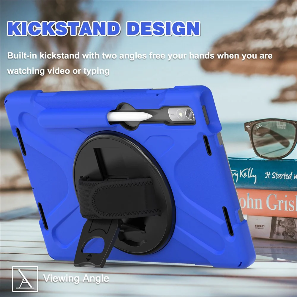 For Lenovo Tab P11 Pro Gen 2 / Tab P11 Pro 2022 Kickstand PC + Silicone Tablet Case 360 Degree Rotation Hand Strap Shockproof Rugged Protective Cover - Blue - Image 3