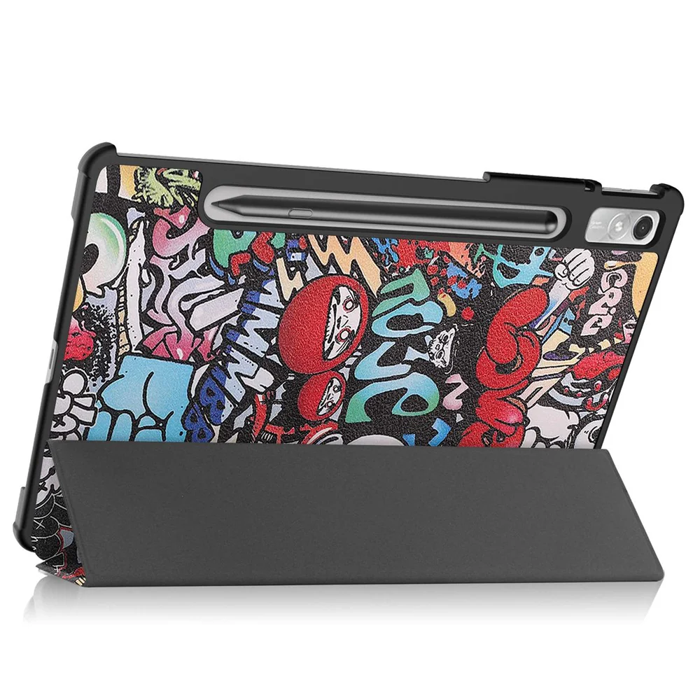For Lenovo Tab P11 Pro Gen 2 Tri-Fold Stand Tablet Case Pattern Printing PU Leather Auto Wake / Sleep Cover with Pencil Holder - Graffiti - Image 4