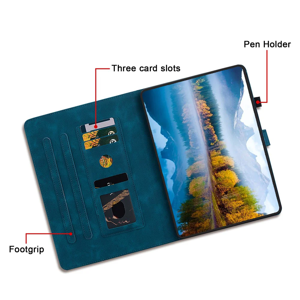 For Lenovo Tab P11 Pro / P11 Pro Gen 2 Case Lily Flower Imprinted Leather Tablet Flip Cover with Card Slot - Blue - Image 6