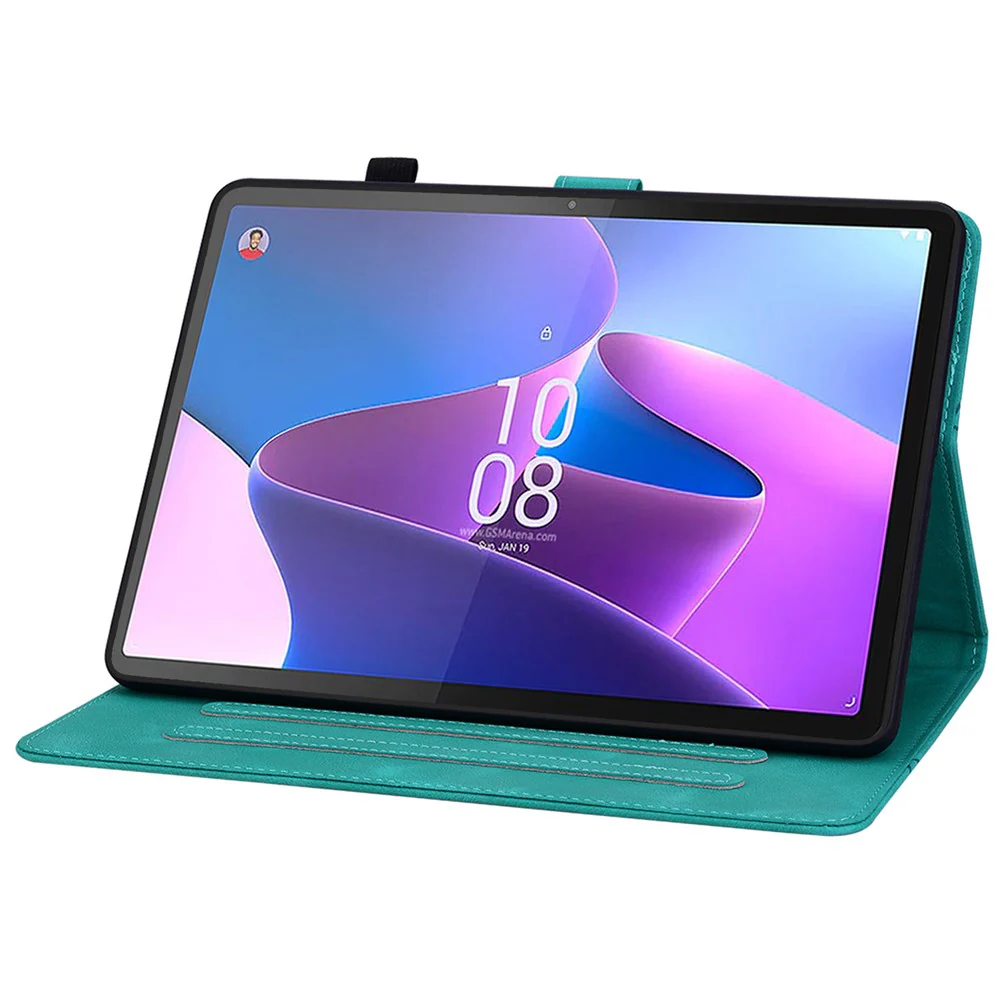 For Lenovo Tab P11 Pro / P11 Pro Gen 2 Case Lily Flower Imprinted Leather Tablet Flip Cover with Card Slot - Green - Image 3