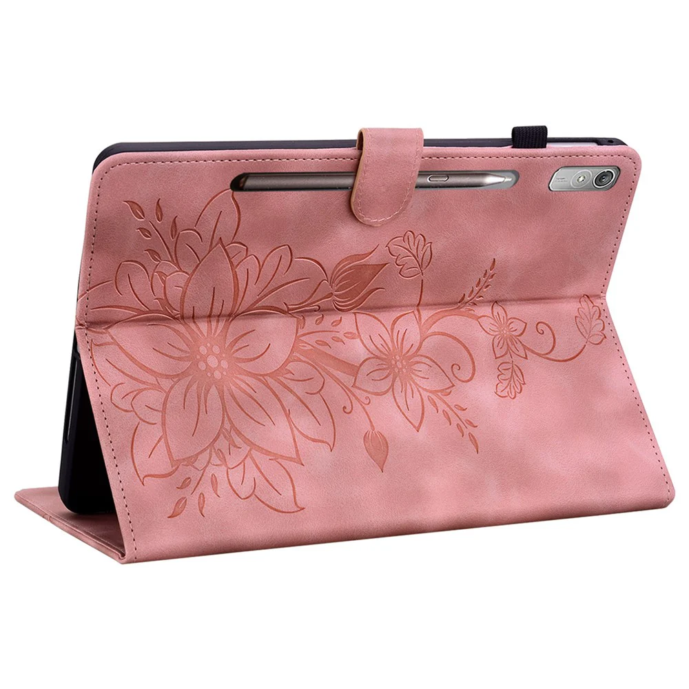 For Lenovo Tab P11 Pro / P11 Pro Gen 2 Case Lily Flower Imprinted Leather Tablet Flip Cover with Card Slot - Pink - Image 4