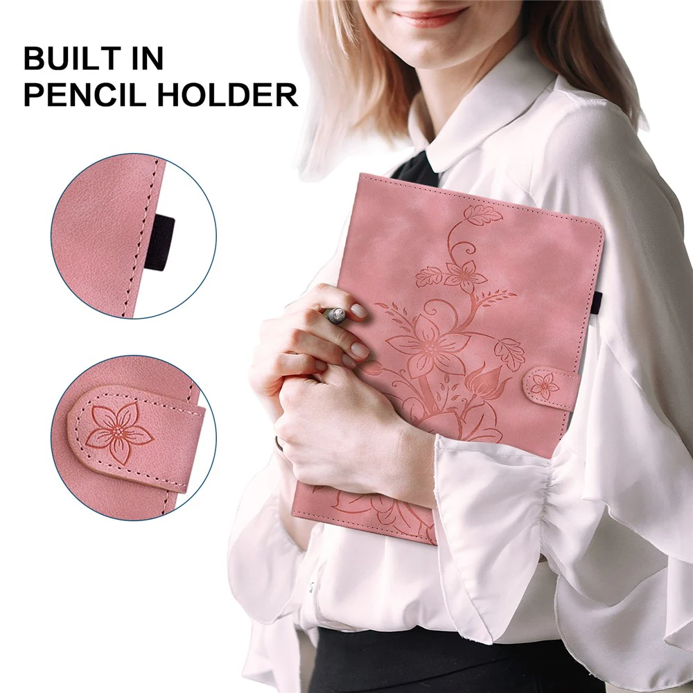 For Lenovo Tab P11 Pro / P11 Pro Gen 2 Case Lily Flower Imprinted Leather Tablet Flip Cover with Card Slot - Pink - Image 5