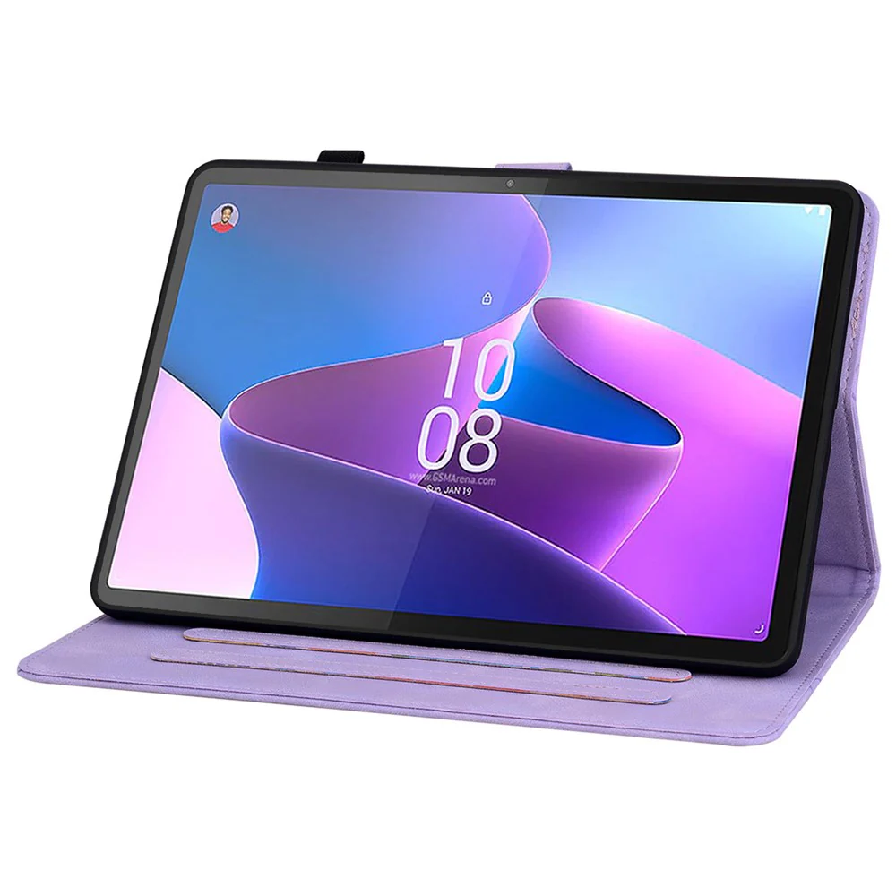 For Lenovo Tab P11 Pro / P11 Pro Gen 2 Case Lily Flower Imprinted Leather Tablet Flip Cover with Card Slot - Purple - Image 3