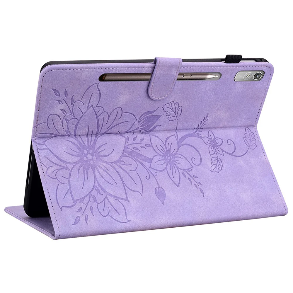 For Lenovo Tab P11 Pro / P11 Pro Gen 2 Case Lily Flower Imprinted Leather Tablet Flip Cover with Card Slot - Purple - Image 4