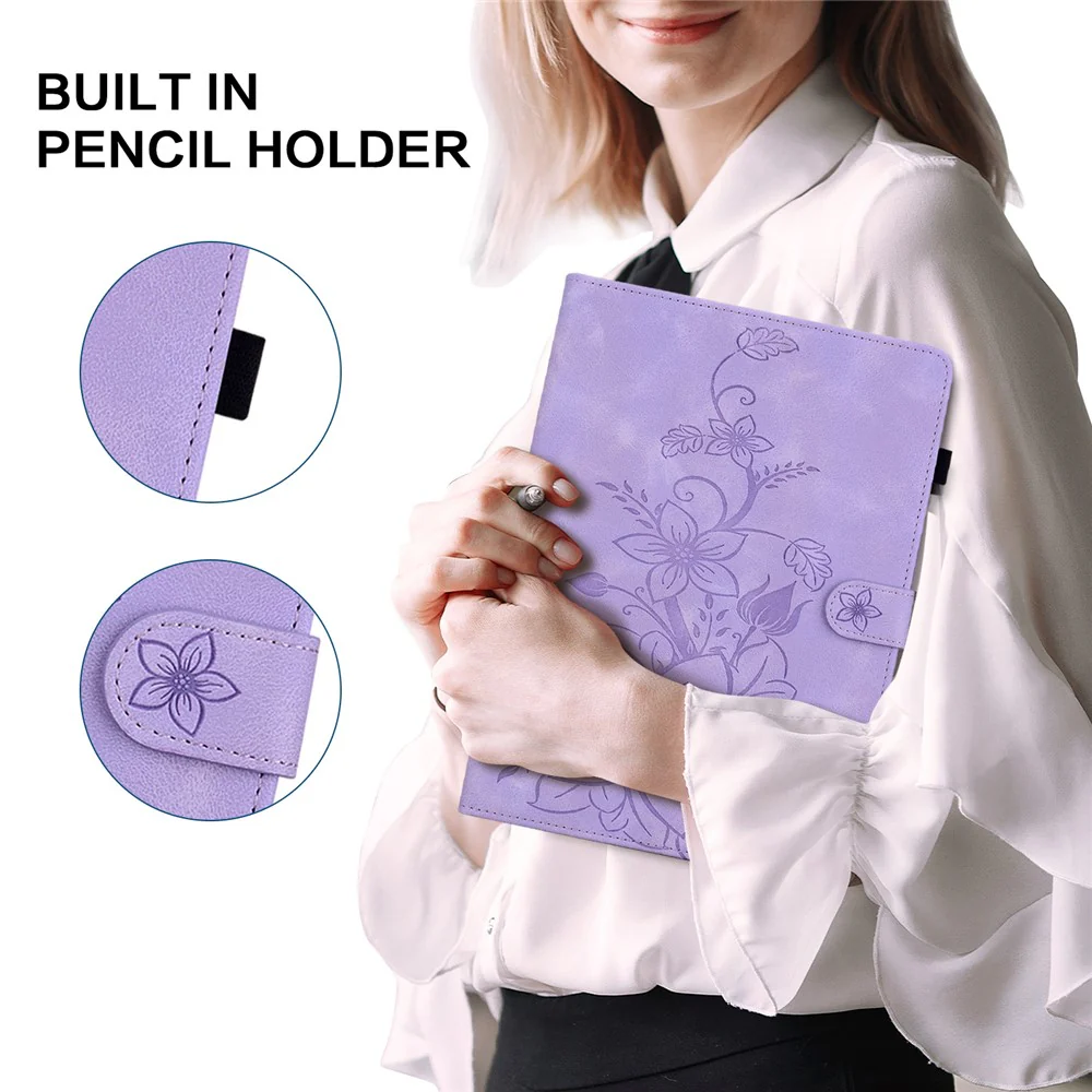 For Lenovo Tab P11 Pro / P11 Pro Gen 2 Case Lily Flower Imprinted Leather Tablet Flip Cover with Card Slot - Purple - Image 5
