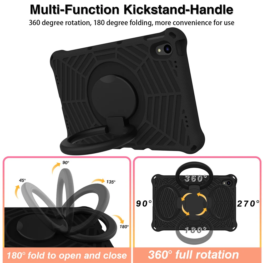 For Lenovo Tab P11 TB-J606F (11")  /  Tab P11 Plus Protective Kickstand Case Spider Web Texture Tablet Cover with Shoulder Strap - Black - Image 5