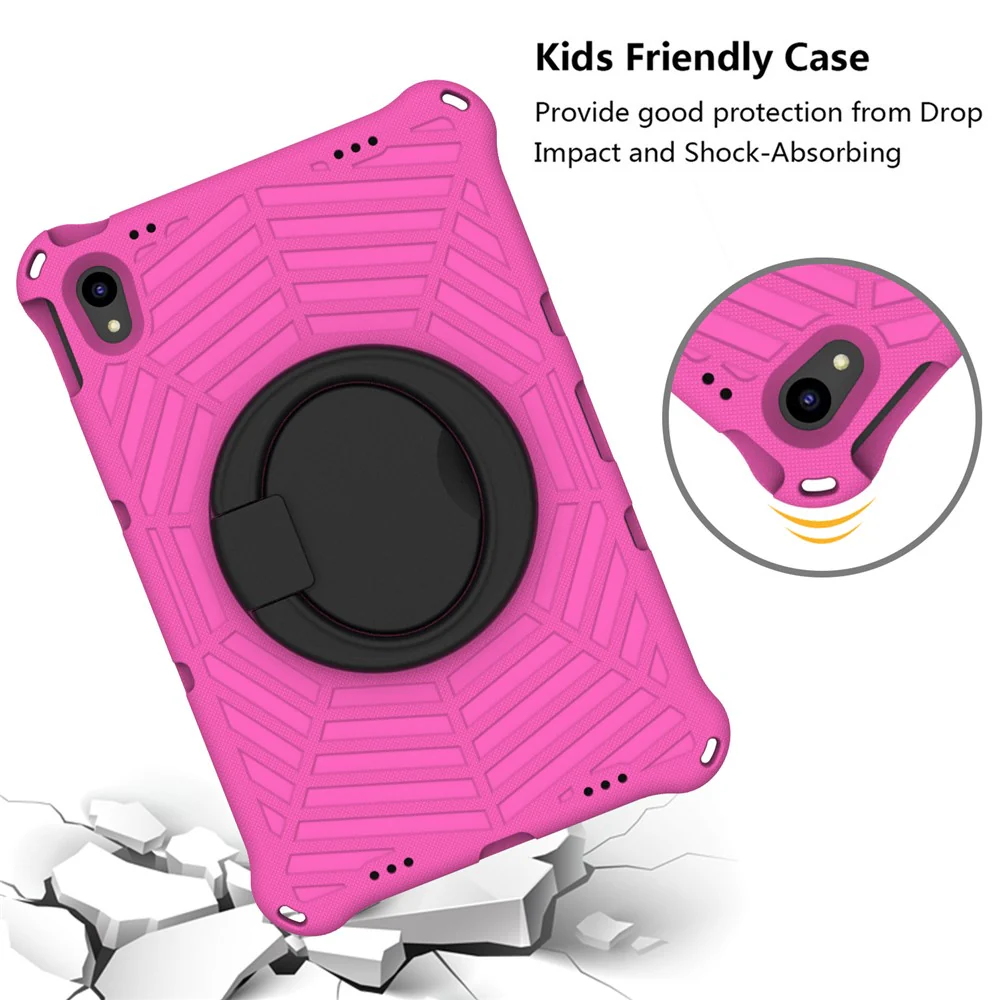 For Lenovo Tab P11 TB-J606F (11") / Tab P11 Plus Protective Kickstand Case Spider Web Texture Tablet Cover with Shoulder Strap - Rose - Image 3