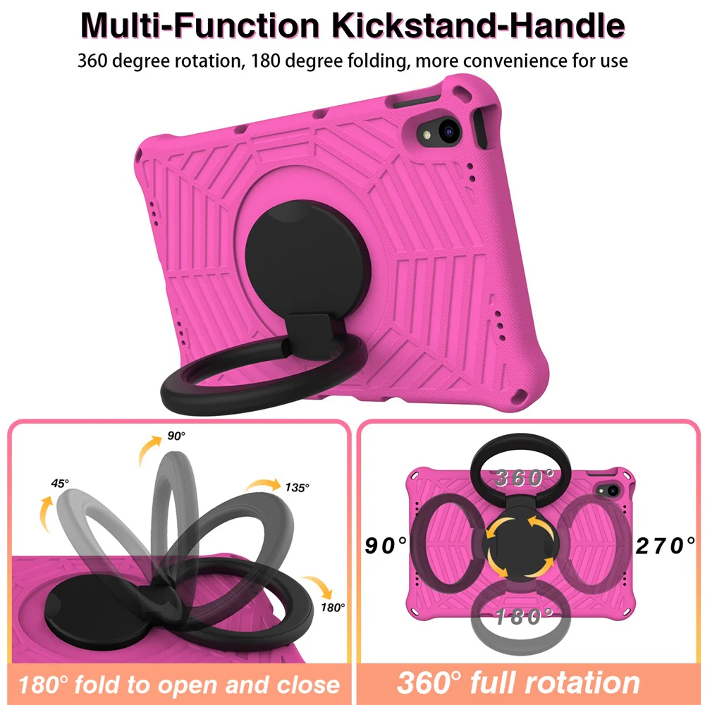 For Lenovo Tab P11 TB-J606F (11") / Tab P11 Plus Protective Kickstand Case Spider Web Texture Tablet Cover with Shoulder Strap - Rose - Image 5