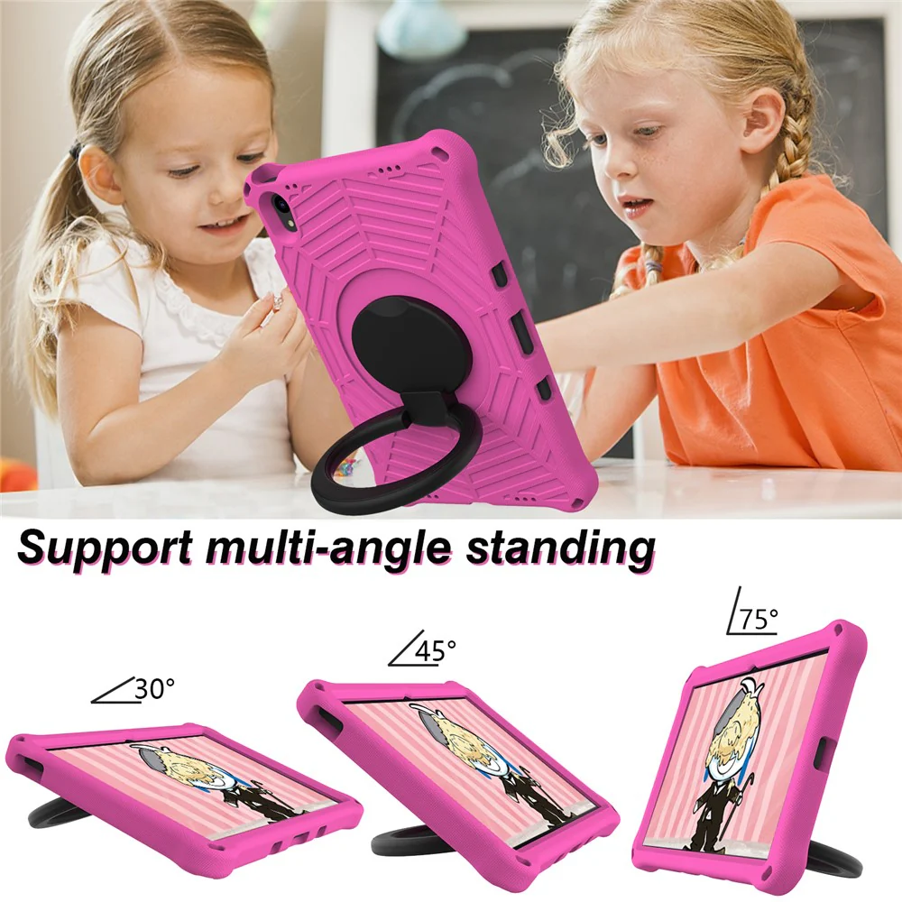 For Lenovo Tab P11 TB-J606F (11") / Tab P11 Plus Protective Kickstand Case Spider Web Texture Tablet Cover with Shoulder Strap - Rose - Image 7