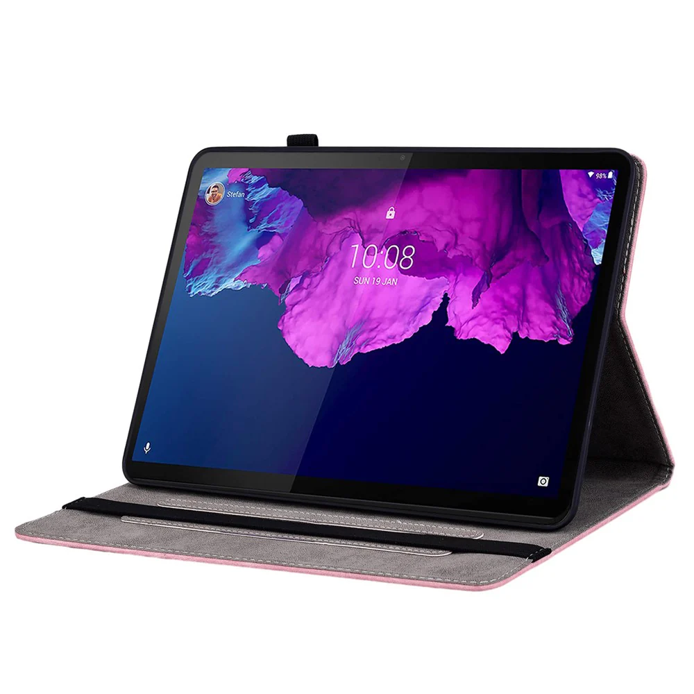 For Lenovo Tab P11 TB-J606F Anti-scratch Imprinted PU Leather Case Stand Tablet Cover with Pen Holder - Pink - Image 3