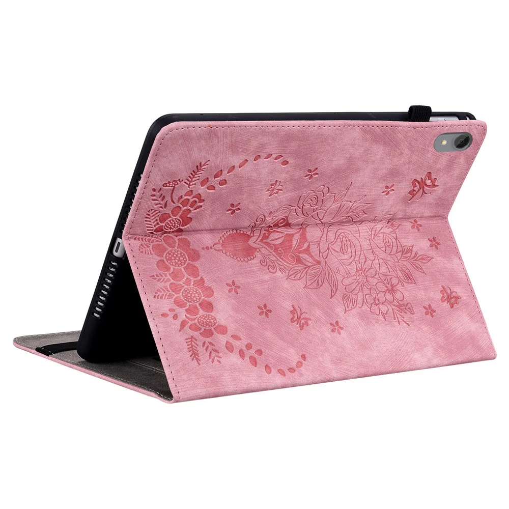 For Lenovo Tab P11 TB-J606F Anti-scratch Imprinted PU Leather Case Stand Tablet Cover with Pen Holder - Pink - Image 4