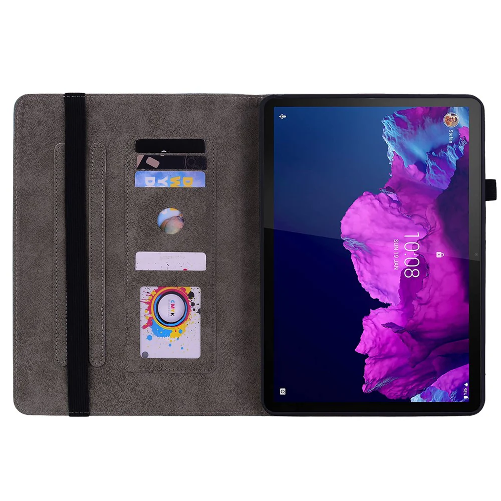 For Lenovo Tab P11 TB-J606F Anti-scratch Imprinted PU Leather Case Stand Tablet Cover with Pen Holder - Rose - Image 2