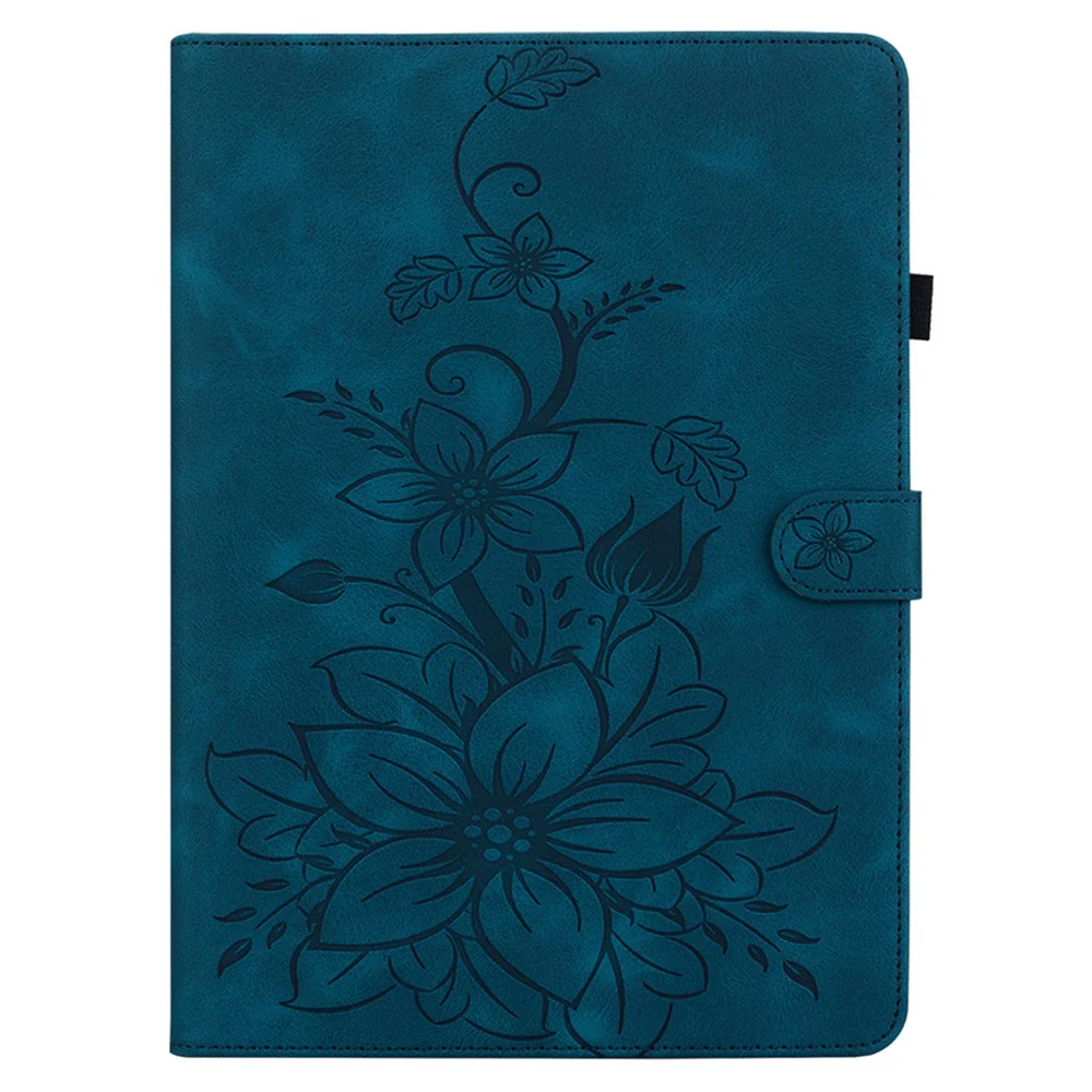 For Lenovo Tab P11 TB-J606F Leather Case Card Slots Lily Flower Pattern Tablet Cover - Blue - Image 8
