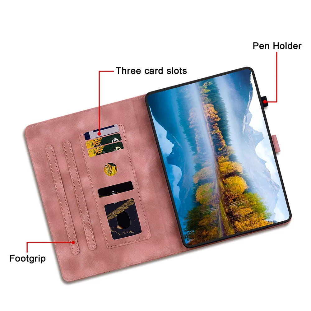 For Lenovo Tab P11 TB-J606F Leather Case Card Slots Lily Flower Pattern Tablet Cover - Pink - Image 6