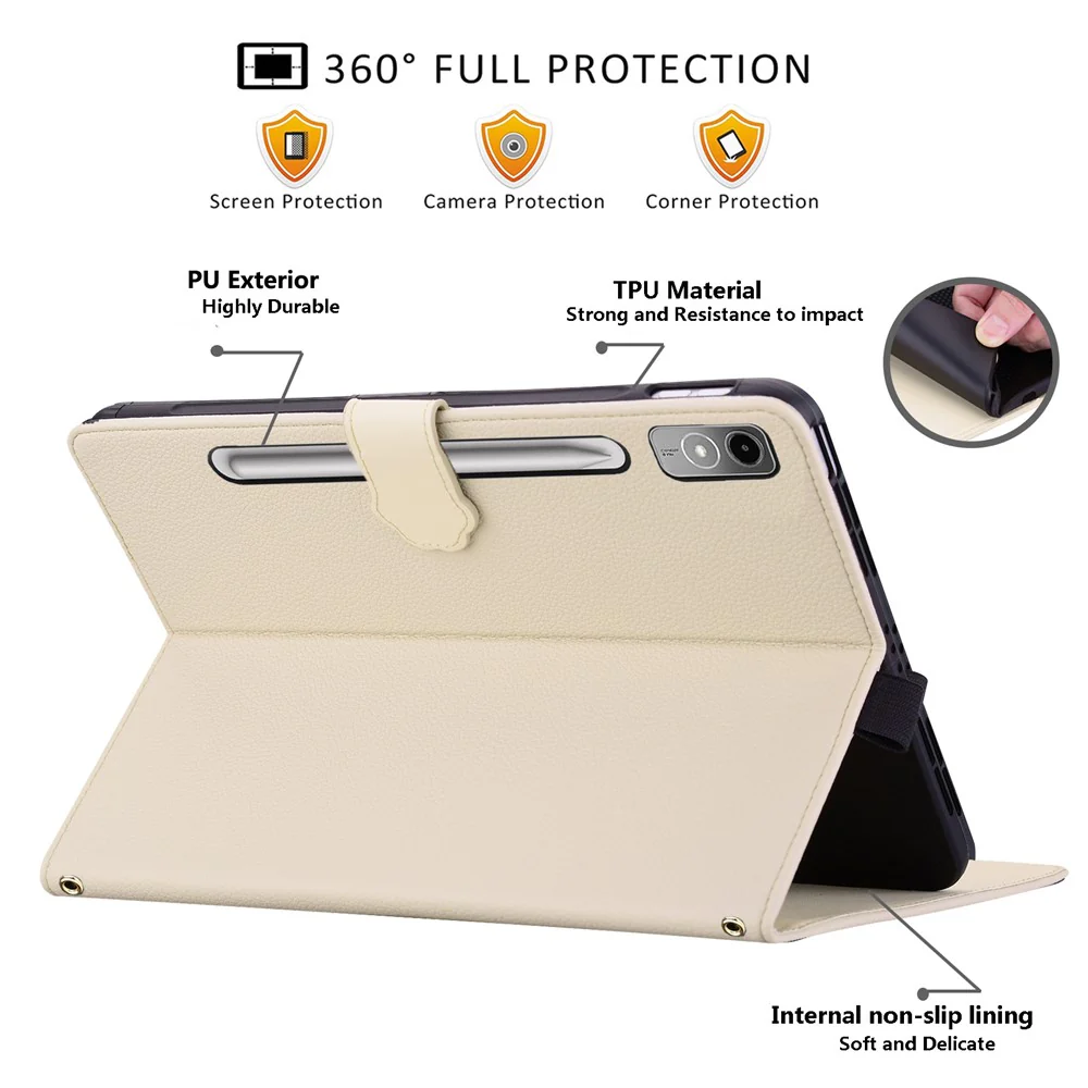 For Lenovo Tab P12 Case 3D Effect Cat Pattern Leather Stand Table Cover with Wallet, Stylus Holder - Apricot - Image 3