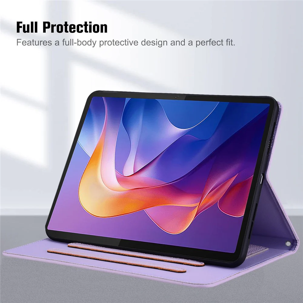 For Lenovo Tab P12 Case 3D Effect Cat Pattern Leather Stand Table Cover with Wallet, Stylus Holder - Purple - Image 2