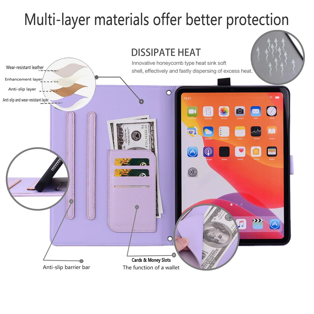 For Lenovo Tab P12 Case 3D Effect Cat Pattern Leather Stand Table Cover with Wallet, Stylus Holder - Purple - Image 4
