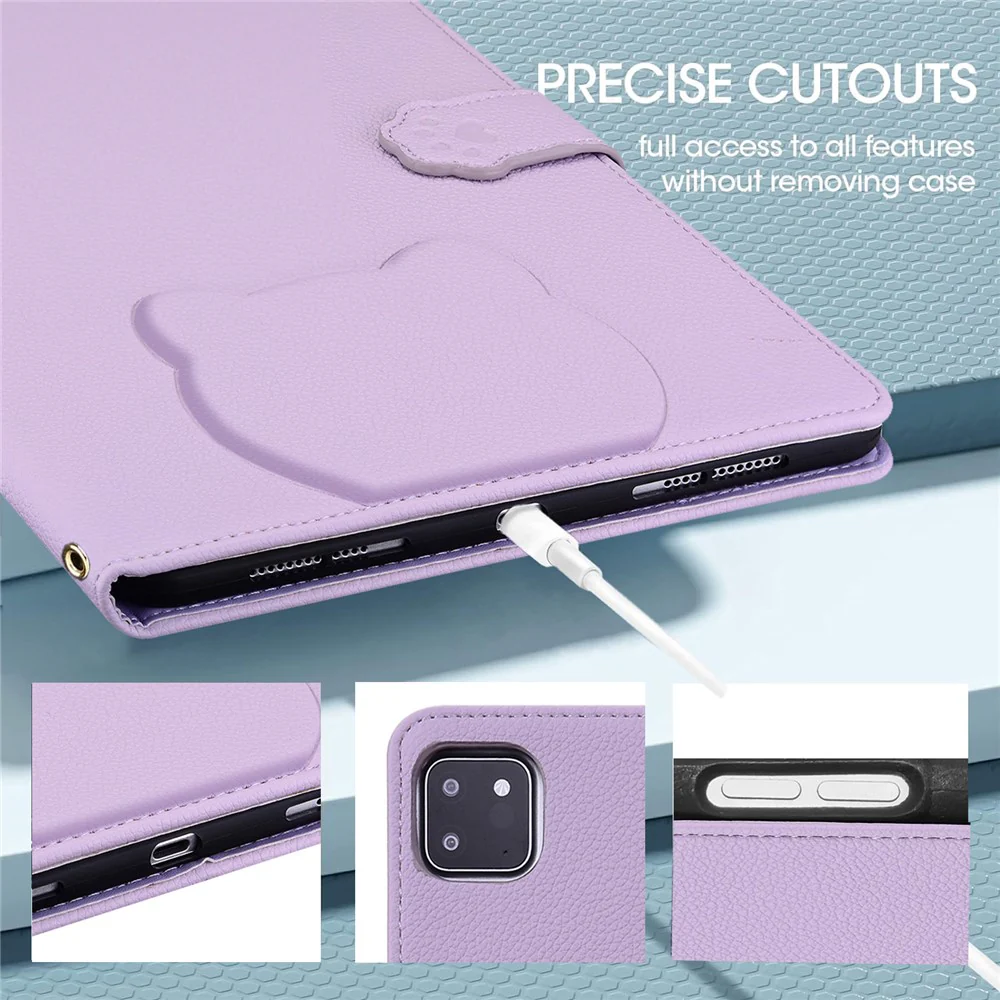 For Lenovo Tab P12 Case 3D Effect Cat Pattern Leather Stand Table Cover with Wallet, Stylus Holder - Purple - Image 8