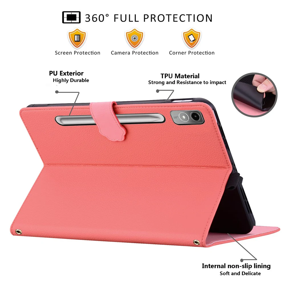 For Lenovo Tab P12 Case 3D Effect Cat Pattern Leather Stand Table Cover with Wallet, Stylus Holder - Watermelon Red - Image 3