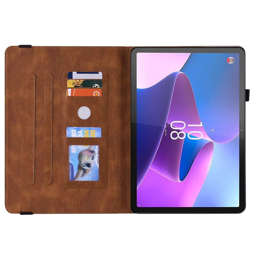 For Lenovo Tab P12 Case Butterfly Flower Imprinted PU Leather Stand Tablet Cover - Brown - Image 2