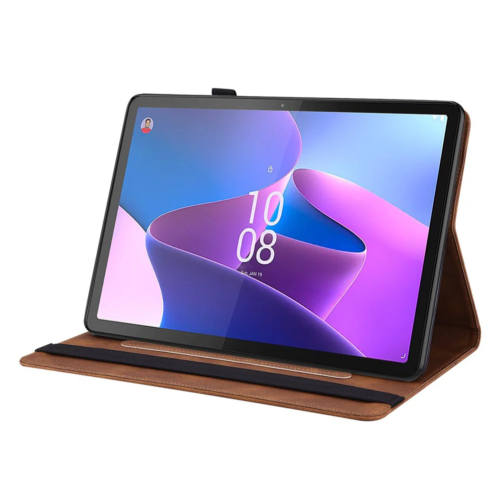 For Lenovo Tab P12 Case Butterfly Flower Imprinted PU Leather Stand Tablet Cover - Brown - Image 3