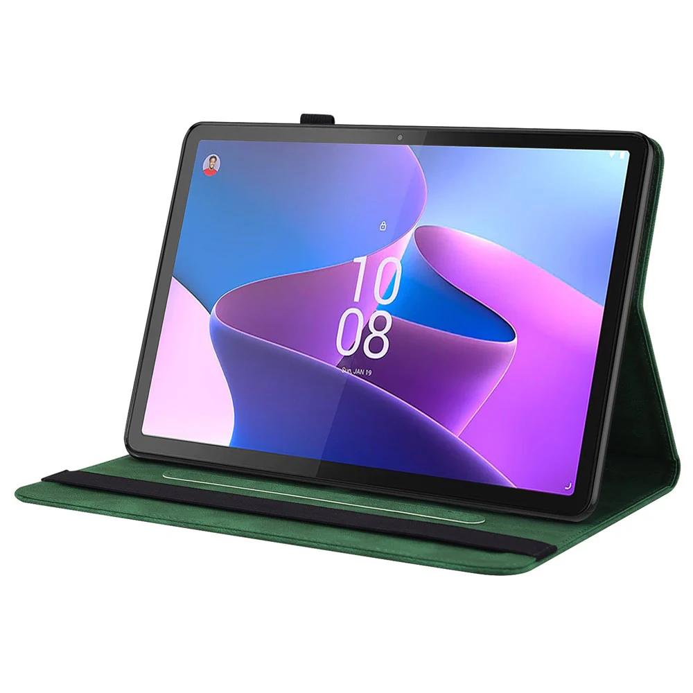 For Lenovo Tab P12 Case Butterfly Flower Imprinted PU Leather Stand Tablet Cover - Green - Image 3