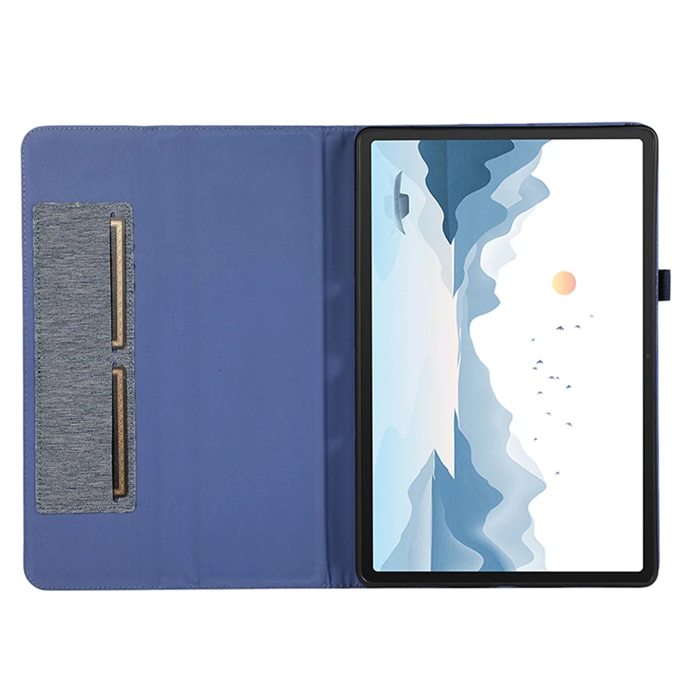 For Lenovo Tab P12 Case Cloth Texture Leather Tablet Cover with Card Holder - Blue - Image 2