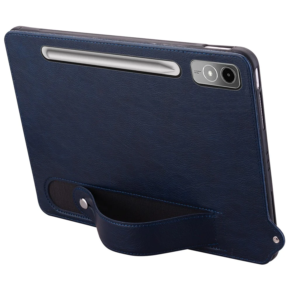 For Lenovo Tab P12 Case Hand Strap Kickstand Leather Tablet Cover - Blue - Image 2