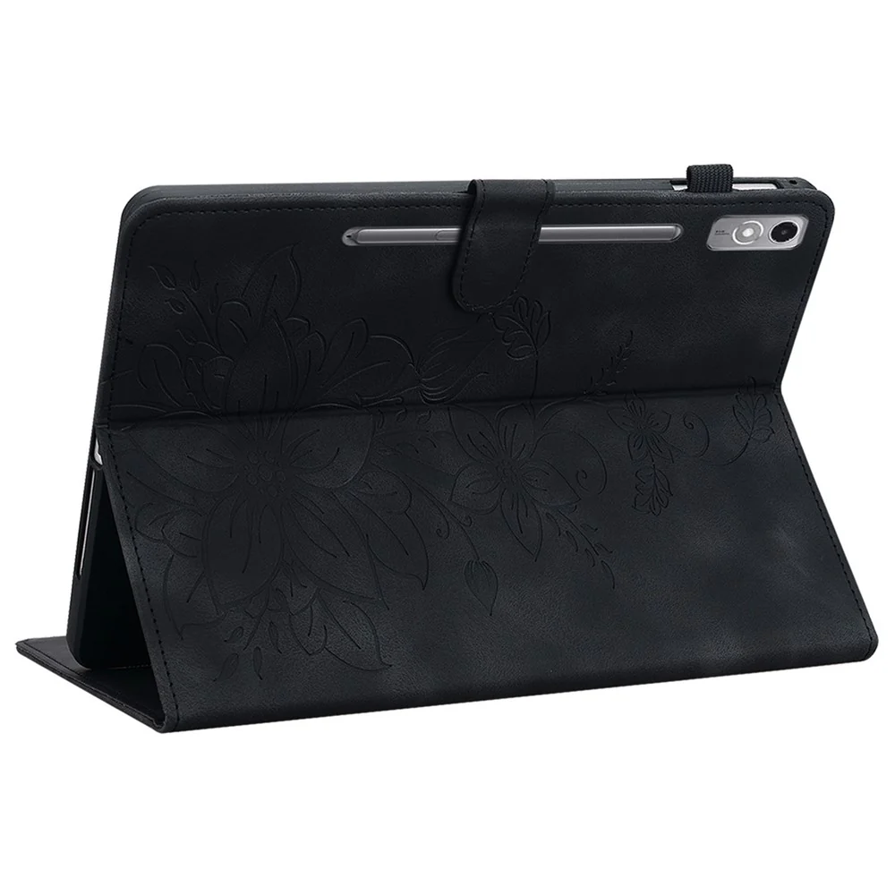 For Lenovo Tab P12 Case Lily Flower Leather Tablet Cover with Card Slots Stand - Black - Image 4