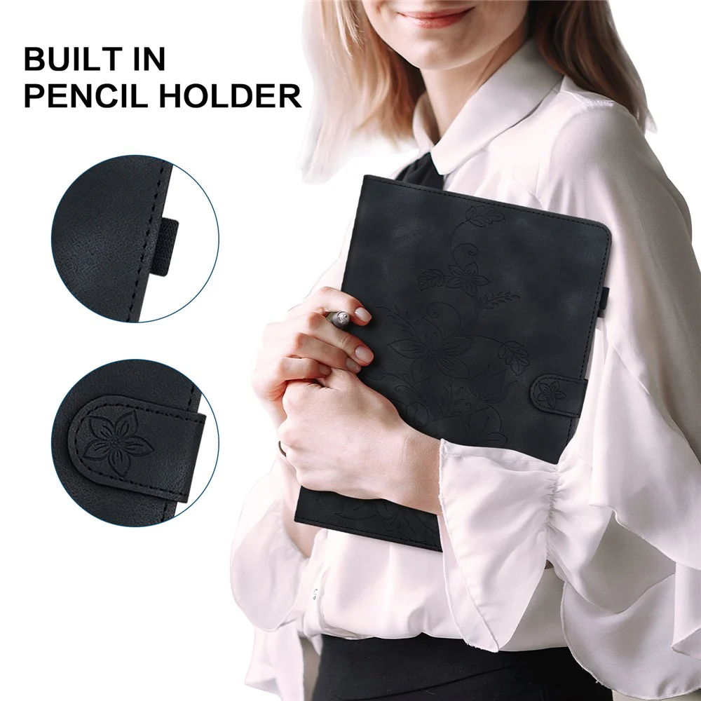 For Lenovo Tab P12 Case Lily Flower Leather Tablet Cover with Card Slots Stand - Black - Image 5