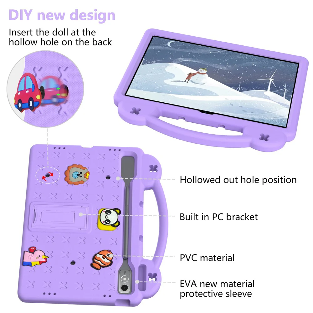 For Lenovo Tab P12 EVA Case with Kickstand Drop Protective Rugged Tablet Cover - Purple - Image 7