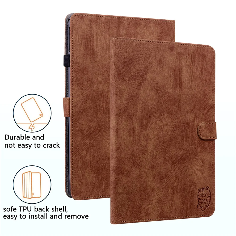 For Lenovo Tab P12 Leather Case Cute Tiger Imprinted PU Leather Card Holder Tablet Cover - Brown - Image 7