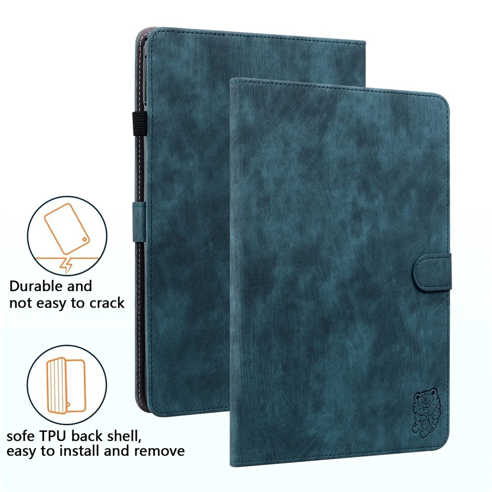 For Lenovo Tab P12 Leather Case Cute Tiger Imprinted PU Leather Card Holder Tablet Cover - Dark Blue - Image 7